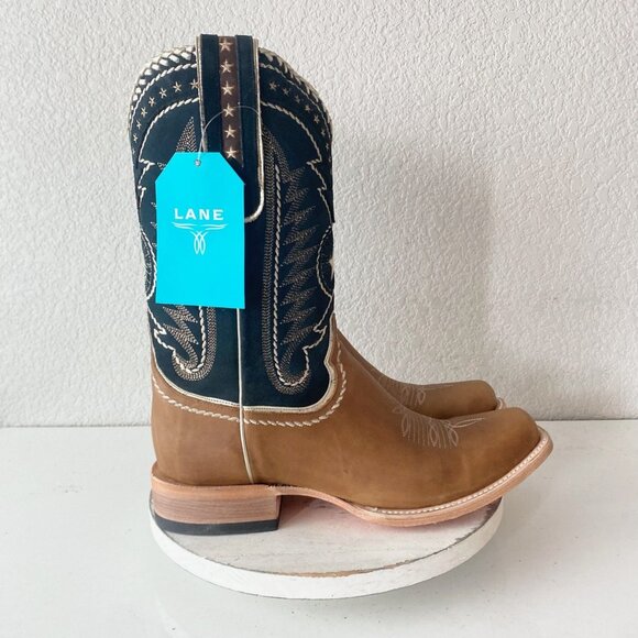 Lane RODEO HOUSTON Mens Cowboy Boots Size 13B Brown Leather Western Blunt Toe - Picture 2 of 11